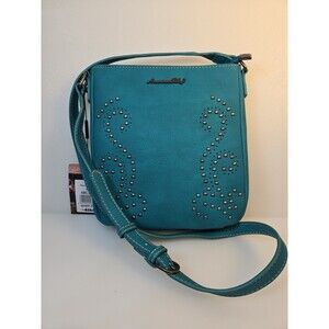 American Bling Teal Blue With Silver Studs Crossbody Bag Purse NEW with Tag